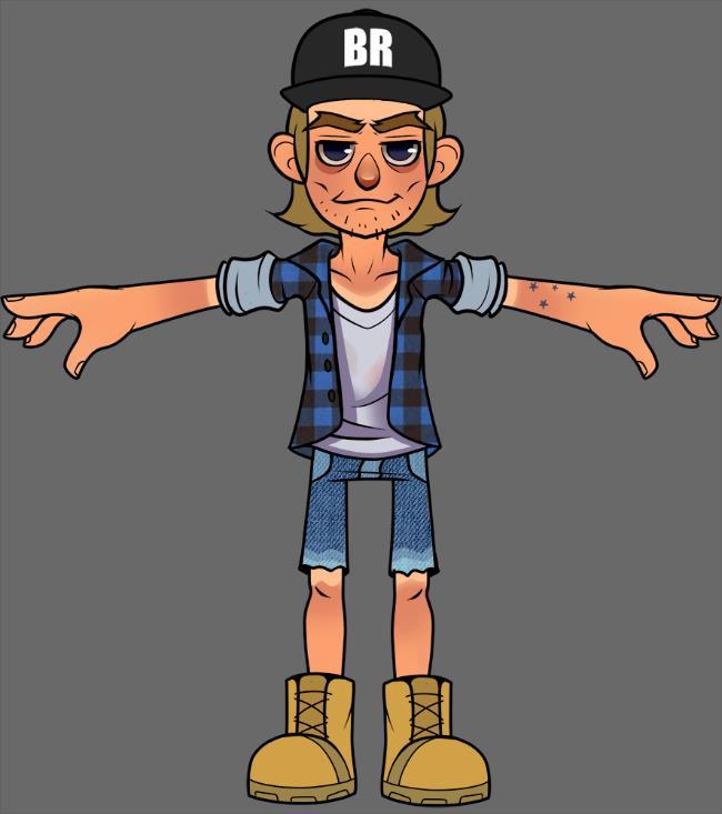 Characters The main character, Bazza, is a youthful skinny male wearing stereotypical Australian clothes (denim shorts, work boots, flannelette shirt).