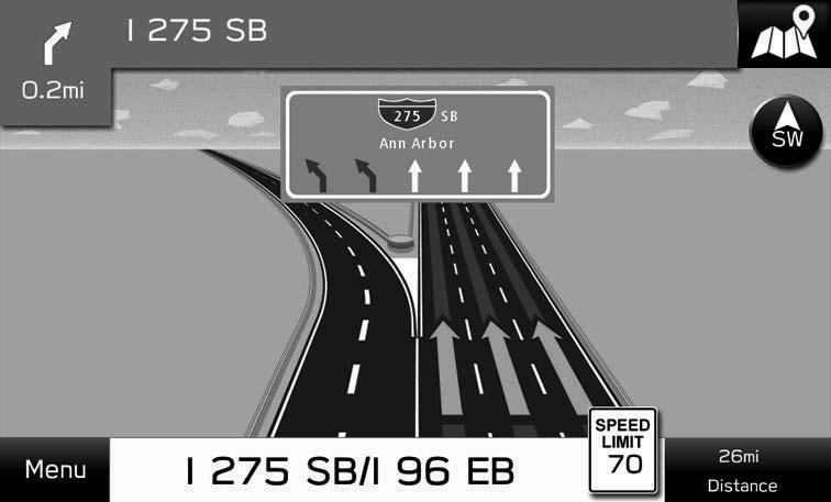 ROUTE GUIDANCE XJunction X screen When approaching an expressway exit or a complicated intersection, the map switches to a 3D display if the necessary