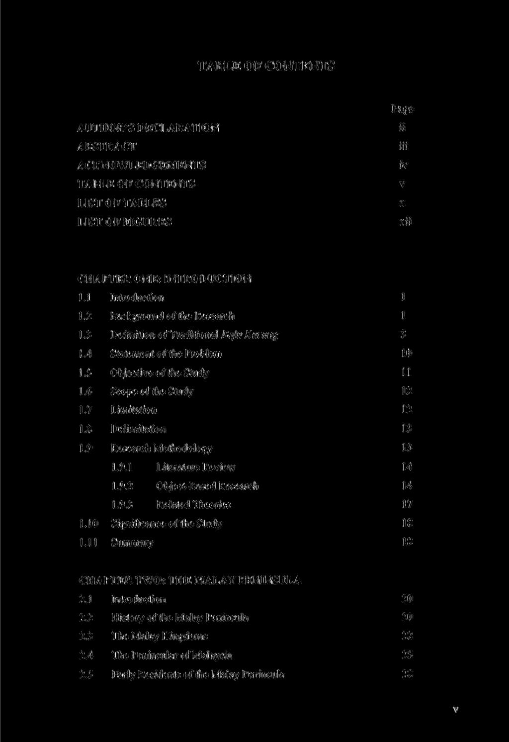 TABLE OF CONTENTS AUTHOR S DECLARATION ABSTRACT ACKNOWLEDGEMENTS TABLE OF CONTENTS LIST OF TABLES LIST OF FIGURES Page ii