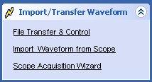 Operating Basics Figure 3-25: Import/Transfer Waveform from Oscilloscope The Import/Transfer Waveform panel shows the following selections: Table 3-14: Import/Transfer Waveform View options and their