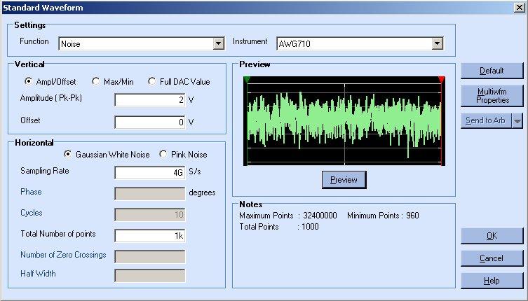How to... Noise Wave File> Standard Waveform To create a standard waveform select File> Standard Waveform. Figure 4-17: Creating a Noise wave To create a noise wave, follow these steps: 1.