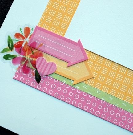 Add title using the Fundamental Stickers Whimsy pack Z3165 to the 5 x 2 piece of White Daisy cardstock and cut a dovetail/wedge