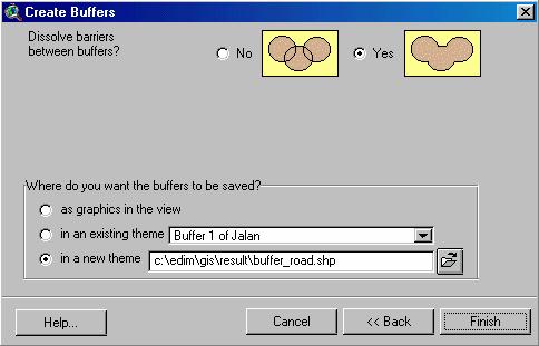 Create buffer in jalan coverage with distance 1 km Before perform buffer, sets up properties jalan to units meters by click menu