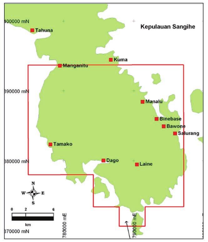 Sangihe CoW Tenure Block A The Sangihe Contract of Work (CoW) Block A Is located on the southern half of Sangihe Island, 200km NE of Manado in, North Sulawesi Province Sangihe Island has a population