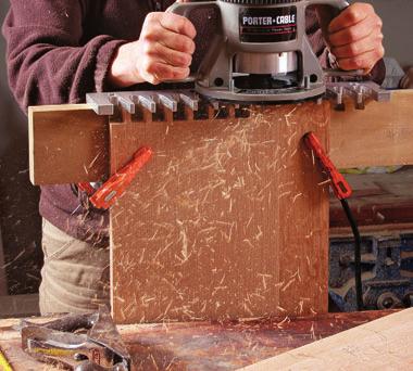 Make the dovetailed case Quick, strong dovetails. Hiller uses a two-piece aluminum jig from Keller to rout the long rows of dovetails quickly and accurately.