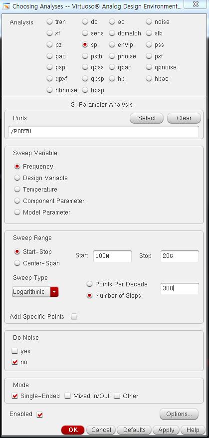 S-parameter Simulation Setup Simulation condition setting Analysis :