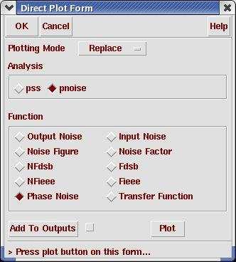 Action1-37: In Direct Plot Form window, choose pss as the Analysis type and configure the form as follows: