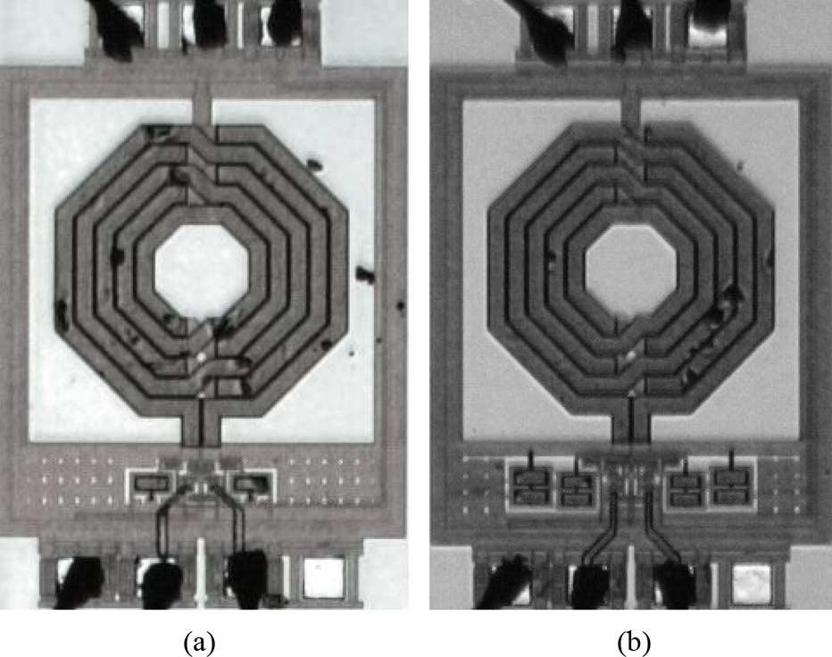 3090 IEEE JOURNAL OF SOLID-STATE CIRCUITS, VOL. 44, NO. 11, NOVEMBER 2009 Fig. 20. Fabricated chip photograph of (a) the conventional cross-coupled differential and (b) proposed g -boosted Colpitts VCOs.