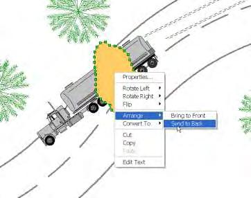 20. To draw hazardous spill: a. Click Lasso Zoom button. Draw a box around the semi and the area you wish to add spill. b. Using the Closed Shape drawing tool the spill.