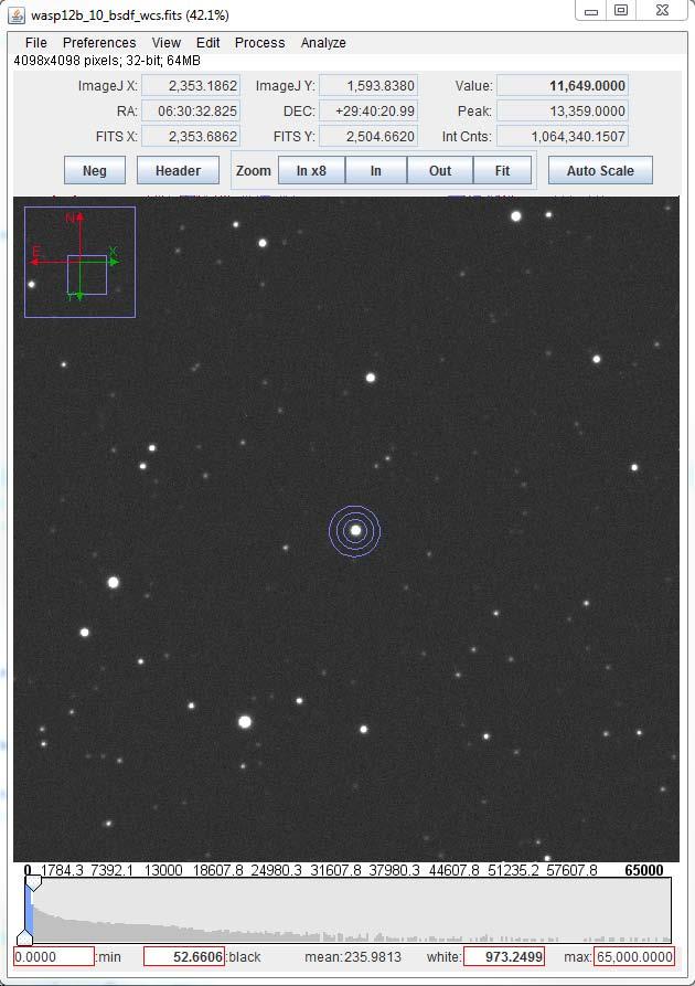 AstroImageJ Image Display Interface When a FITS image (or any other native IJ image type) is opened, the image will be displayed in a window as shown Figure 2.