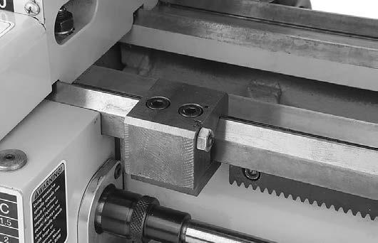 The carriage stop on this lathe is designed for manually stopping the carriage at the same position for repeat cuts.