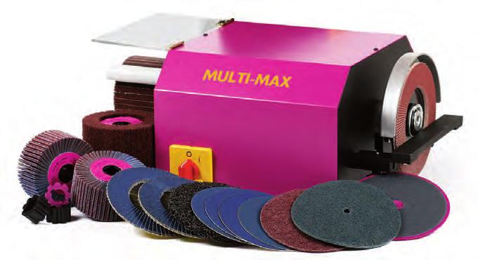 MULTI-MAX A versatile bench grinder Two shaft mountings. Uses grinding discs with 5/8"-11 UNC or 7/8" mounting and abrasive grinding wheels for longitudinal surface finishers.