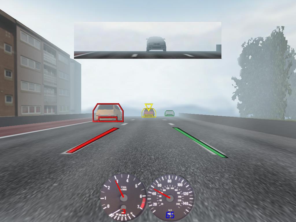 a Figure 1. Driving under low visibility conditions a) With contemporary HDD b) With proposed HUD visual aid b 4.