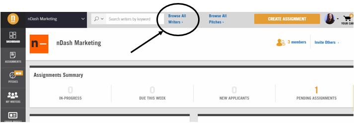 You can search writers by industry and/or topics relevant to your brand.