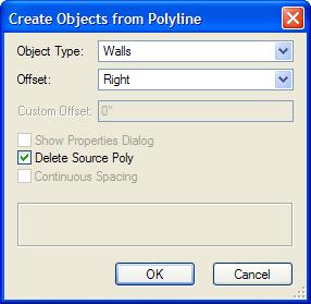 Creating wall objects from polygons Next, you create wall objects from the rectangle and polygon. 13. From the menu, select Modify > Convert > Objects from Polyline.