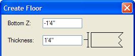 7. From the menu, select AEC > Floor. In the Create Floor dialog box, enter the values shown at left, and then click OK.