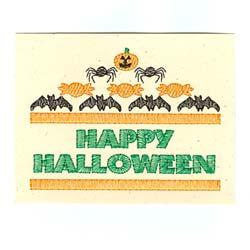 Purple Box outline [m1335] 5 Orange Text [m1155] Happy Halloween Card CD101210TG Stitches:5973 4.26" H X 5.