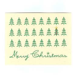 Merry Christmas Card CD101210TQ Stitches:2757 2 Green Trees & text [m1250] 3 Red Ornaments [m1147] 4 Yellow Star [m1171] Mom Card