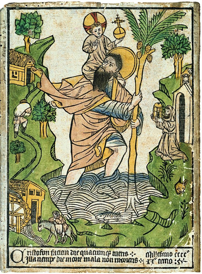 Title: The Buxheim Saint Christopher Medium: Hand-colored woodcut Size: 11⅜ X 8⅛" (28.85 X 20.