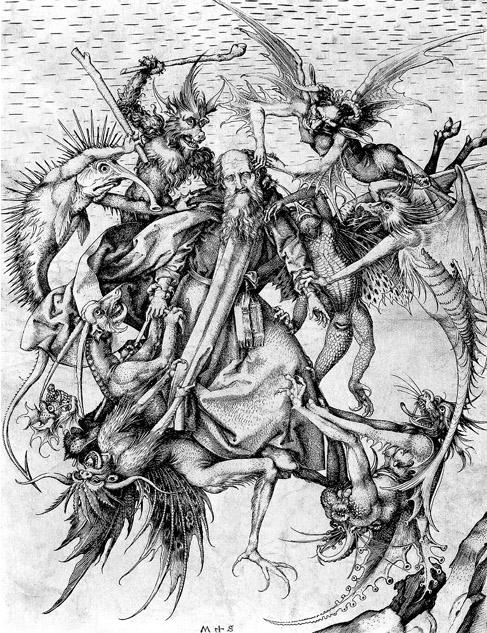 Artist: Martin Schongauer Title: Demons Tormenting Saint Anthony Medium: Engraving Size: 12 ¼ X 9" (31.1 X 22.9 cm) Date: c.