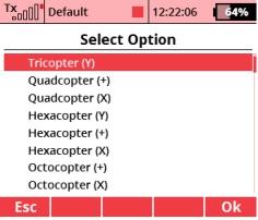 c) d) 8. On the next screen e), select the multicopter characteristics to best match your model.