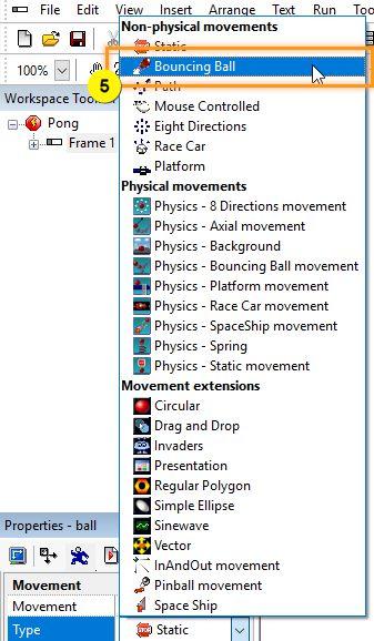 This is the Movement properties tab. 5. Look at the menu and click the dropdown menu next to Type. In the drop-down list, click Bouncing Ball. 6.