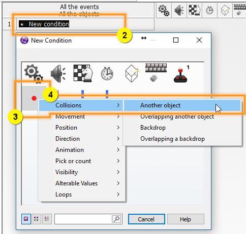 Right-click on the Ball object. 4. Choose Collisions>Another Object. 5. In the Test a collision dialog box, click the Paddle 1 object and click OK. 6.