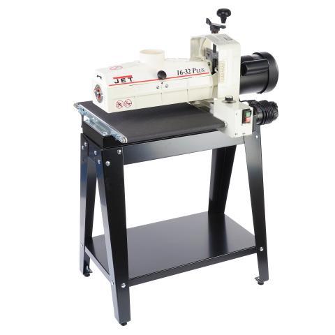 Jet 16 /32 Drum Sander JET-1632 Self-cooling, precision-machined and balanced 127mm x 405mm extruded aluminium drum Precision-flattened reinforced steel conveyor bed Zinc-plated steel tension rollers