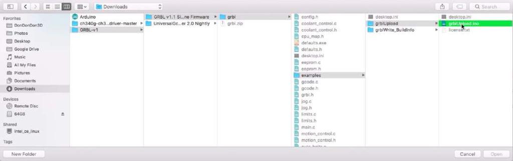 Navigate through the folders until you find grblupload.