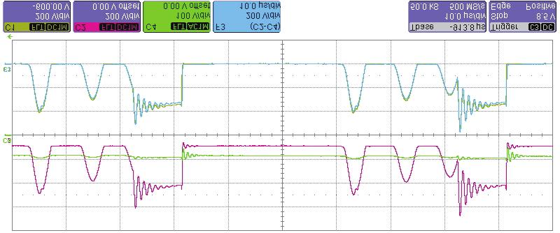 14 and 15, a comparison of drainosource volage across he wo secondary MOSFETs during a charge and discharge swihcing cycle are provided.