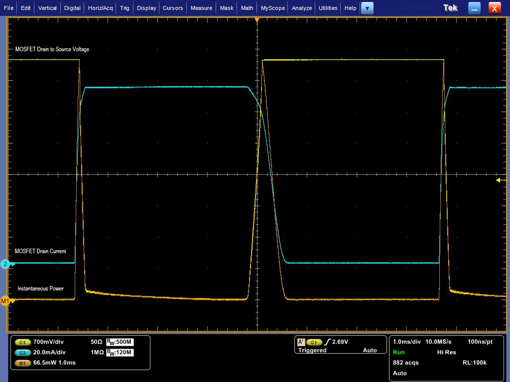 Making Spot-checks of Voltage, Current and Power on a Switching Device The switch voltage, current, and instantaneous power can be displayed on the oscilloscope and quickly compared to datasheet