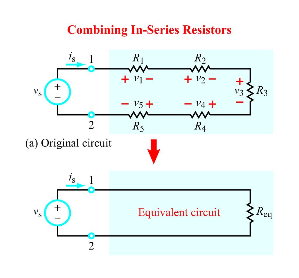 Lab 2: Resistive Circuits EE43/100 Spring2013 Now let s examine the behavior of resistors. You already have learned that when we put resistors in series the equivalent resistance R!