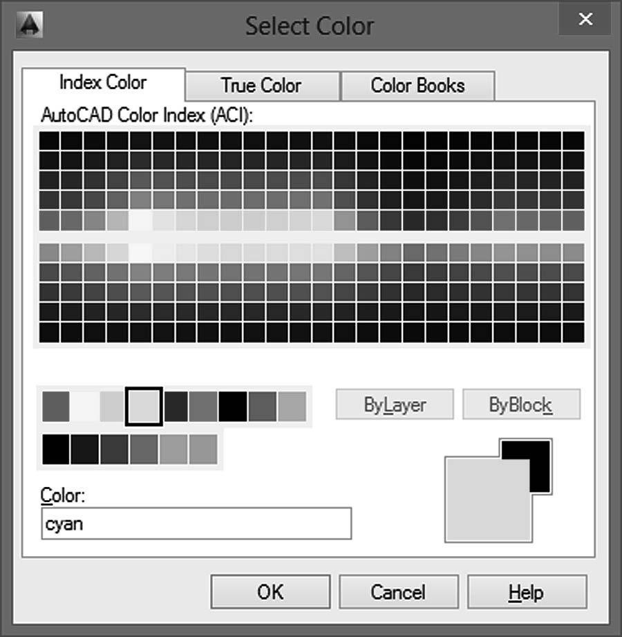 USING LAYER 67 Figure 2.15 Color in Layers The Select Color dialog box allows you to specify the color for objects drawn on a layer.