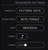 Sequencer Settings Trigger By The Trigger By switch toggles between the Pattern Keys and Pitch Keys as input triggers.