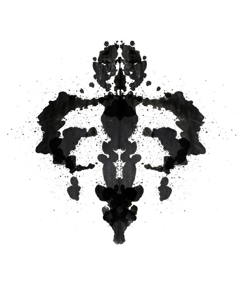 No real identifiable image in the inkblot picture,