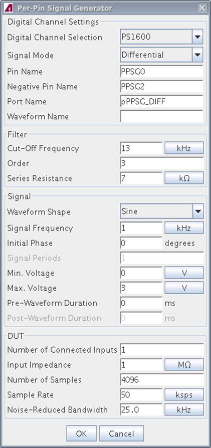 and provides an easy to use Graphical User Interface (GUI), as shown in Figure 8. Figure 8: Per Pin Signal Generator GUI The GUI is divided into 4 sections.