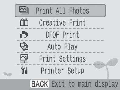 Print All Photos Print all the images on the memory card.