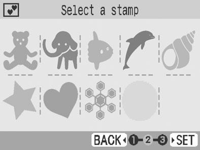 Press or button to rotate clip art stamps. If you press while selecting one or more clip art stamps, the confirmation screen to clear clip art stamps appears.