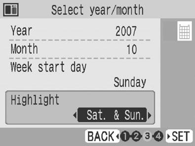 Creative Print 4 Press or and or to make calendar settings and press. 5 Press or to select the image and press. The print confirmation screen is displayed.