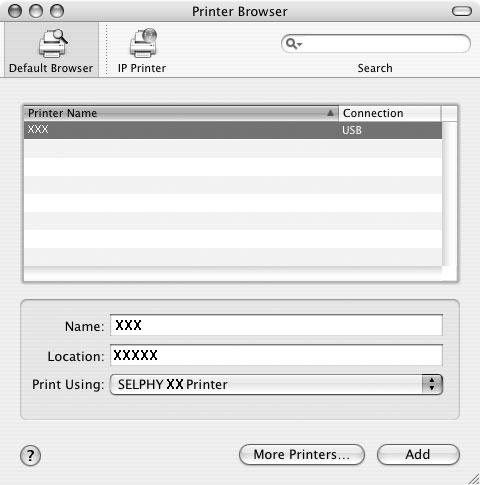 Installing the Printer Driver and Software 9 Click [Default Browser], select the printer you are using, and then click the [Add] button. Installation of printer driver is completed. Close the window.