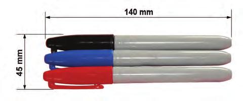 (d) 10 A manufacturer of felt tip pens plans to sell pens in sets of three as shown below. The length and width of the three pens is shown. The diameter of each of the pens is 13mm.