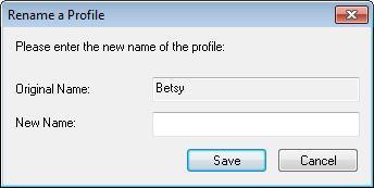 From the Image tab dialog box, click Profiles to prompt the Edit Your Profile dialog box. 2. Choose the profile you want to rename from the dropdown list box and then click the Rename button.