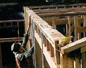 18. Set Interior Walls Set interior walls in place and nail to the floor and with a minimum of nails to adjacent walls, then proceed to line and straighten the exterior walls (see the next task).