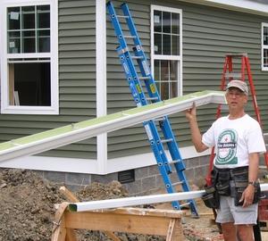 Measure the gutterboard length, add the shingle overhang on each end, then add the extra 1 for each end beyond the shingles. Plan the drops - where and how many downspouts, elbows, corners, etc.