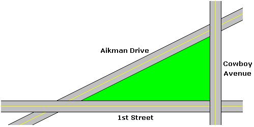 8. Chad and his friends like to play in a grass field that sits between 1st Street, Cowboy Avenue, and Aikman Drive as shown below.