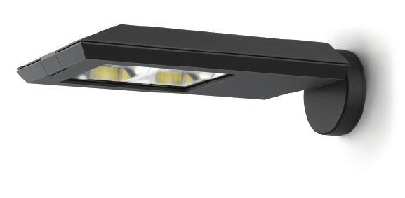 Wall mount LED luminaires with asymmetrical distribution Housing: One piece, die cast aluminum housing with adjustable die cast arm and mounting canopy. Fixture tilt angle is adjustable from 0 to 15.