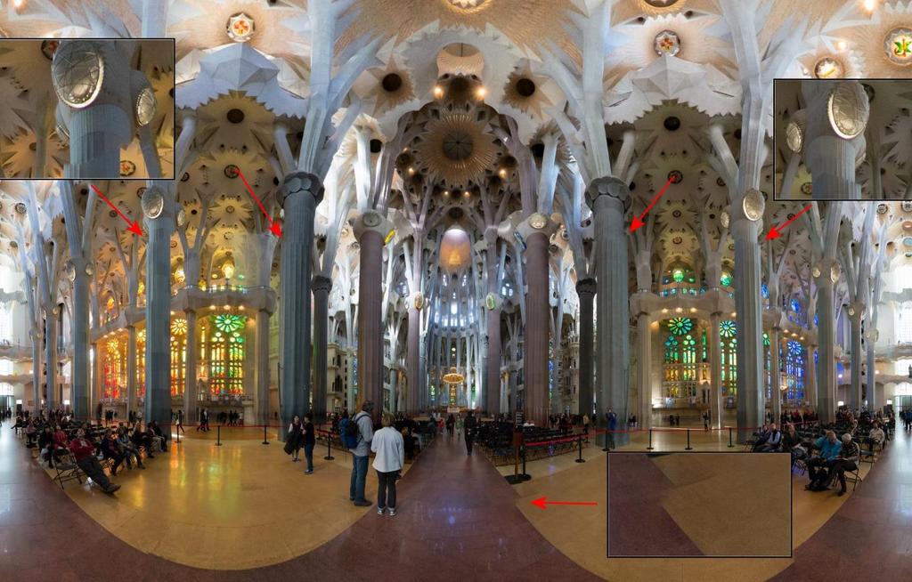 Picture 2: Inside the Sagrada Familia in Barcelona A first, very welcome help is a site with a whole series of single data for cameras and lenses (http://wiki.panotools.org/entrance_pupil_database).