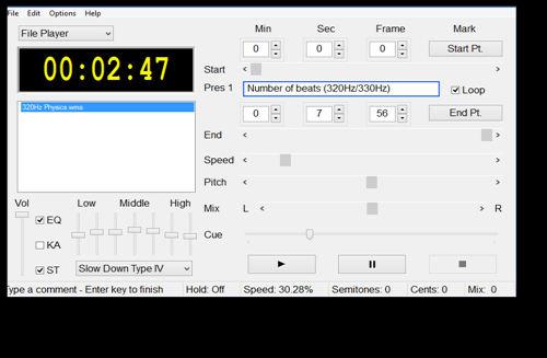 A screenshot of the software 'Amazing slow downer' Then, I will tune the first (and thinnest string) of the guitar to 330Hz, using the tuner.