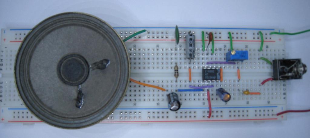 Lab 7. Let s Make a Little Noise Fig. 4 Breadboard of Low-Cost Audio Amplifier (Single Channel) Try exploiting the mydaq instruments to make useful measurements to test and debug the circuit.