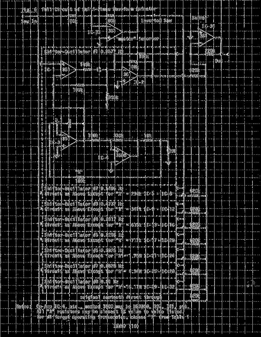 Fiq. 6 Full Circuit of MultlPhase Waveform Animator Saw In 100k IC33 r ^^master" inverter 4 00k Inverted Saw ShifterOscillator #1 0.8577 Hz... "I 1C *\ 140k ~\/ p\100k sstx. rook P+X^C.